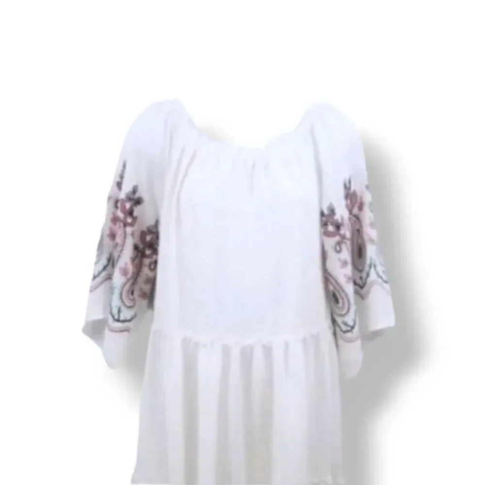NEW Indigo Rose Textured Paisley Boho Off The Shoulder Dress in White Size Small